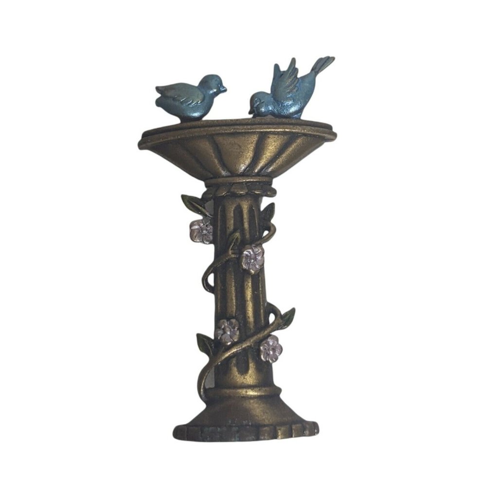 Jj Jonette Golden Enamel Bird Bath Pin Brooch Goldtone Jewelery